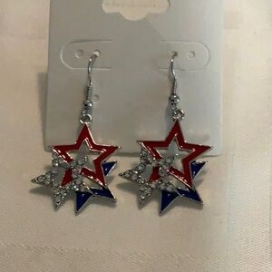 Red, Blue, and Silver Star Earrings